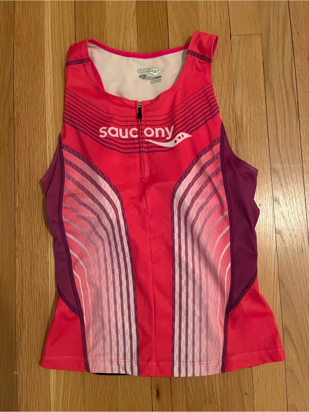 Saucony Women's Pink/Purple Front-Zip bike swim triathlon Top